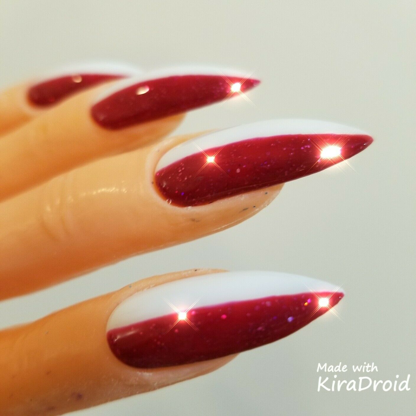 Cardi B Nails! Ruby Red Half White - Nail Toppers